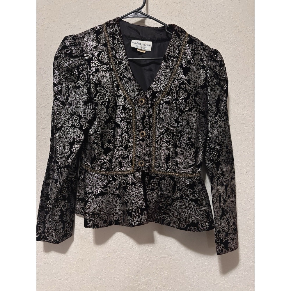 90s Whimsigoth Paisley Velvet Peplum Blazer Dark Academia‎ Witchy Brocade Jacket
